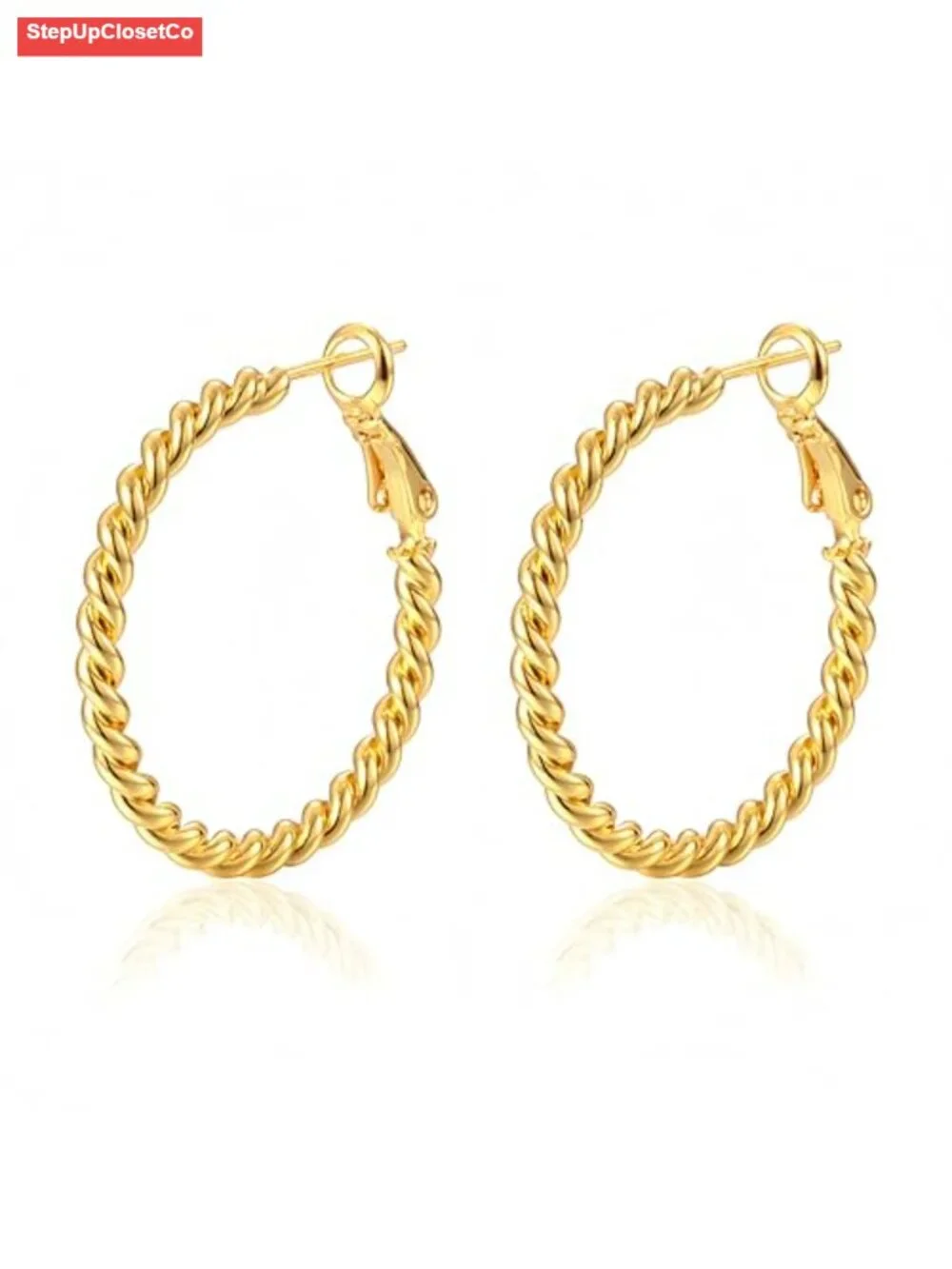 18K Gold Plated Twisted Hoop Earrings, Hypoallergenic 925 Sterling Silver Post,